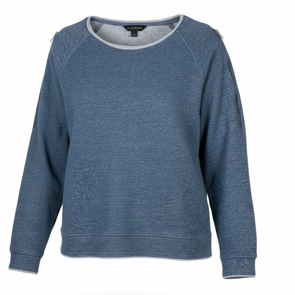 Rock & Republic Sweatshirt Women X Large‎ Blue Zipper Shoulders Casual Everyday